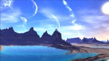 Fantezi uzaylı gezegenine. Kayalar ve ay