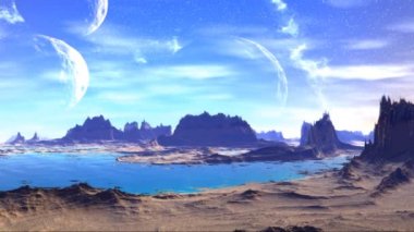 Fantezi uzaylı gezegenine. Kayalar ve ay