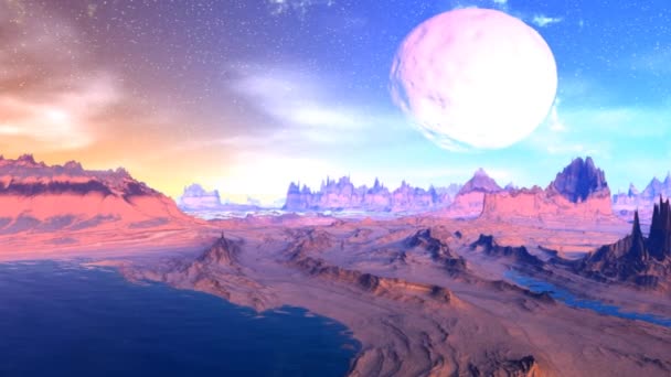 Fantasy alien planet. Rocks and  moon — Stock Video