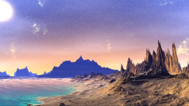 Fantasy alien planet. Rocks and sky — Stock Video