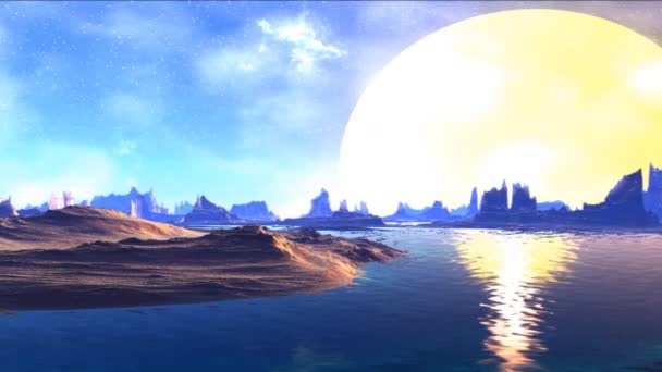 판타지 외계 행성입니다. 바위와 하늘 — 비디오