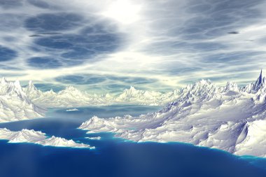 Fantezi uzaylı gezegenine. Kayalar ve göl 