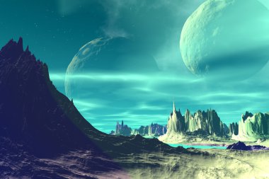 Fantezi uzaylı gezegenine. Kayalar ve ay