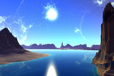 Fantezi uzaylı gezegenine. Kayalar ve ay