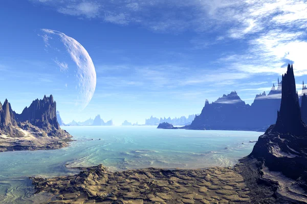 Fantasy alien planet. Rocks and  moon — Stock Photo, Image