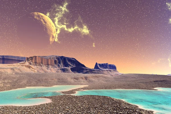 Fantasy alien planet. Rocks and  moon — Stock Photo, Image