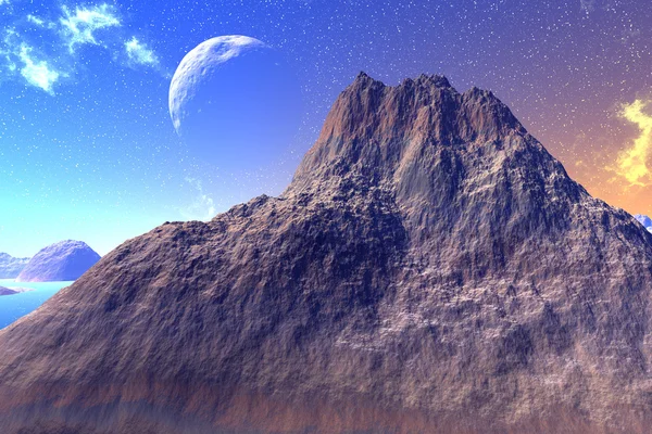 Fantasía planeta alienígena. Rocas y luna — Foto de Stock