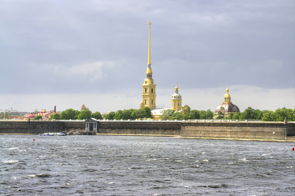 View of the River Neva and the Peter and Paul Fortress in city Saint Petersburg