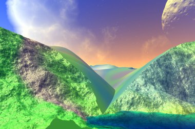 Deniz, kayalar ve ay