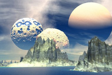 Deniz, kayalar ve ay