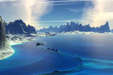 Yabancı gezegen. Göl, kayalar ve ay