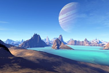 Yabancı gezegen. Göl, kayalar ve ay