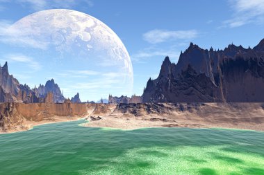 Yabancı gezegen. Göl, kayalar ve ay