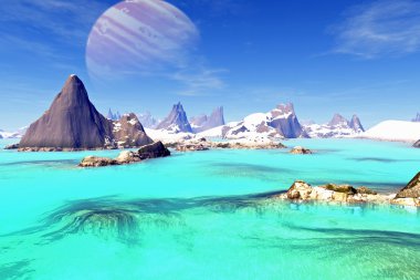 Yabancı gezegen. Göl, kayalar ve ay