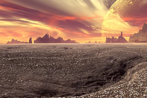Fantasie außerirdischer Planet. Felsen und Himmel — Stockfoto