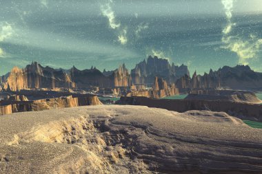 Yabancı gezegen. Göl, kayalar ve ay