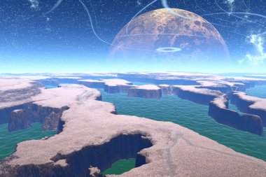 Yabancı gezegen. Göl, kayalar ve ay