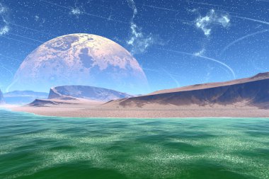 Deniz, kayalar ve ay