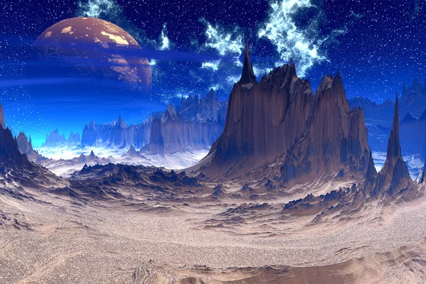 Fantasy alien planet. Rocks and sky — Stock Photo, Image