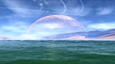 Fantezi uzaylı gezegenine. Kayalar ve göl