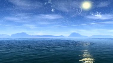 Fantezi uzaylı gezegenine. Kayalar ve göl