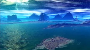 Fantezi uzaylı gezegenine. Kayalar ve göl