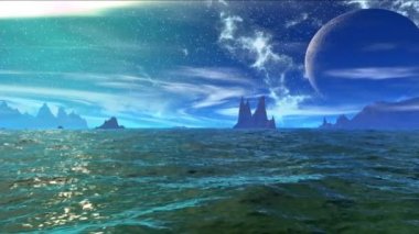 Fantezi uzaylı gezegenine. Kayalar ve göl