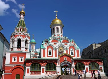 MOSKOW, RUSSIA - 10 Mayıs 2009: Moskova, Rusya 'da Kızıl Meydan' da Kazan İkon Kilisesi..