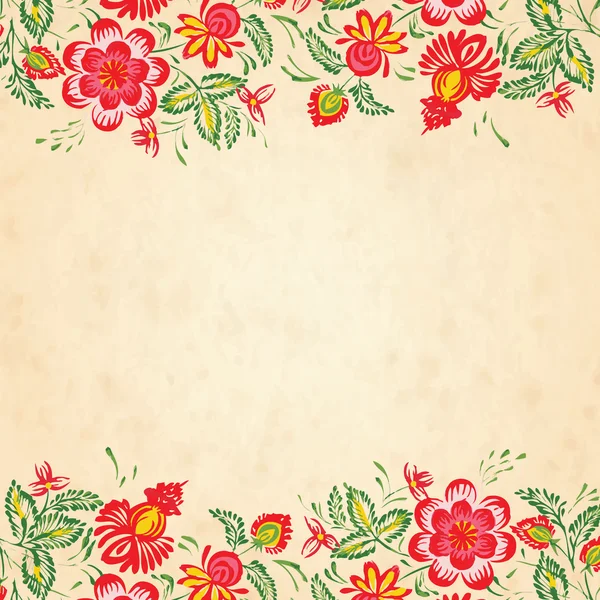 Texture of old paper with a border of flowers in the style of Pe — Stock Vector