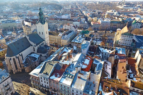 LVIV, UKRAINA - CIRCA DEZEMBRO 2013: Vista de inverno da cidade — Fotografia de Stock