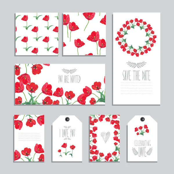 Set di carte floreali — Vettoriale Stock