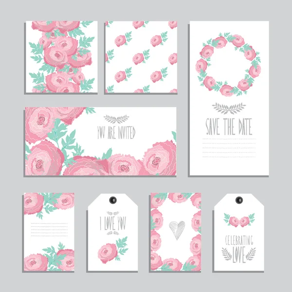 Set di carte floreali — Vettoriale Stock