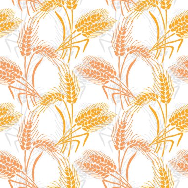 Buğday bitkileriyle, tasarım elementleriyle zarif, pürüzsüz bir desen. Davetiyeler, kartlar, baskı, hediye paketi, imalat, tekstil, kumaş, duvar kağıtları için buğday deseni
