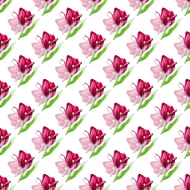 Lale çiçekleri ve tasarım elementleriyle zarif, pürüzsüz bir desen. Davetiyeler, kartlar, baskı, hediye paketi, imalat, tekstil, kumaş, duvar kağıtları için çiçek deseni