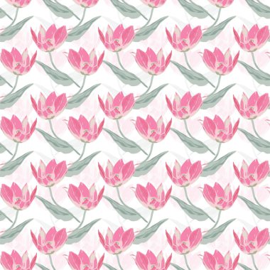 Lale çiçekleri ve tasarım elementleriyle zarif, pürüzsüz bir desen. Davetiyeler, kartlar, baskı, hediye paketi, imalat, tekstil, kumaş, duvar kağıtları için çiçek deseni