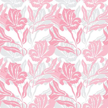 Zambak çiçekleri ve tasarım elementleriyle zarif, pürüzsüz bir desen. Davetiyeler, kartlar, baskı, hediye paketi, imalat, tekstil, kumaş, duvar kağıtları için çiçek deseni