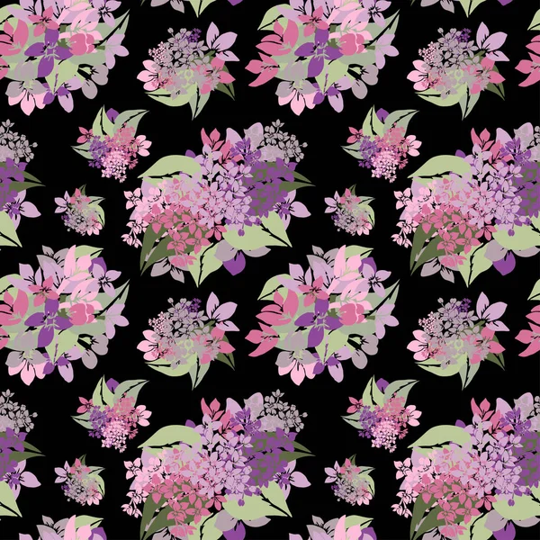 Élégant Motif Sans Couture Avec Des Fleurs Lilas Des Éléments — Image vectorielle