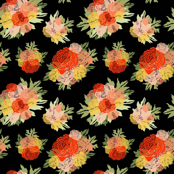 Élégant Motif Sans Couture Avec Des Fleurs Ranunculus Des Éléments — Image vectorielle