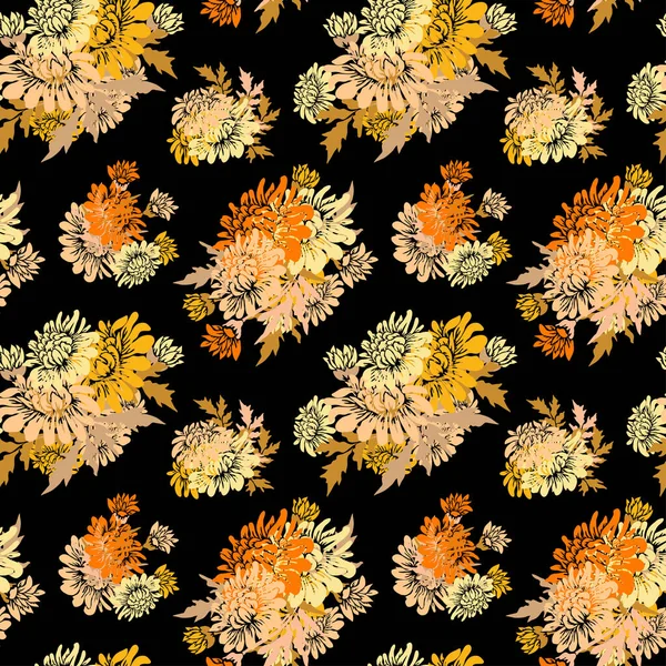 菊の花 デザイン要素とエレガントなシームレスなパターン 招待状 カード ギフトラップ ファブリック 壁紙のための花のパターン — ストックベクタ