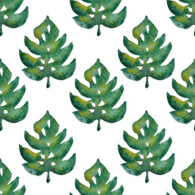 Suluboya canavar yaprakları ve tasarım elementleriyle zarif, pürüzsüz bir desen. Davetiyeler için çiçek deseni, tebrik kartları, hatıra defteri, baskı, hediye paketi, imalat