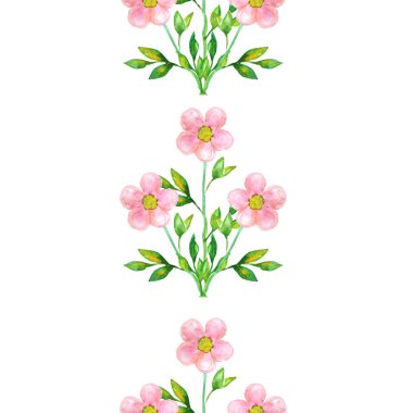 Suluboya pembe çiçekler ve tasarım elementleriyle zarif, pürüzsüz bir desen. Davetiyeler için çiçek deseni, tebrik kartları, hatıra defteri, baskı, hediye paketi, imalat, tekstil. 