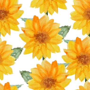 Suluboya ayçiçekleri ve tasarım elementleriyle zarif, pürüzsüz bir desen. Davetiyeler için çiçek deseni, tebrik kartları, hatıra defteri, baskı, hediye paketi, imalat, tekstil. 