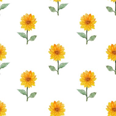 Suluboya ayçiçekleri ve tasarım elementleriyle zarif, pürüzsüz bir desen. Davetiyeler için çiçek deseni, tebrik kartları, hatıra defteri, baskı, hediye paketi, imalat, tekstil. 