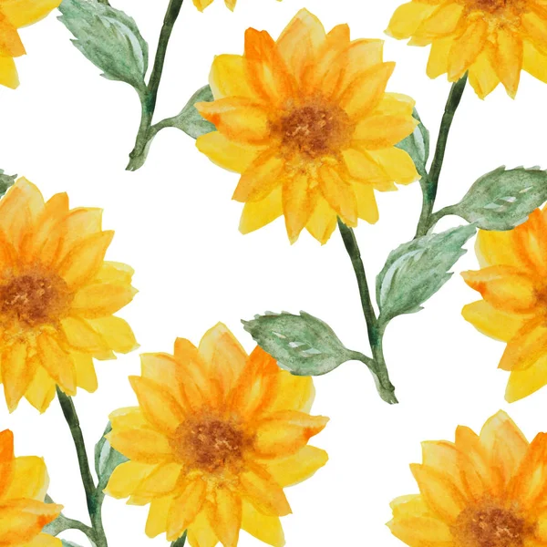 Elegant Sömlöst Mönster Med Akvarell Solrosor Designelement Blommönster För Inbjudningar — Stockfoto