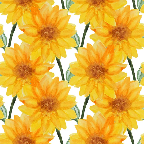 Elegante Modello Senza Cuciture Con Girasoli Acquerello Elementi Design Motivo — Foto Stock