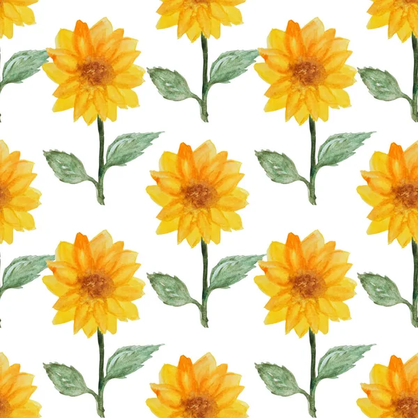 Elegant Seamless Pattern Watercolor Sunflowers Design Elements Floral Pattern Invitations — Stock Photo, Image