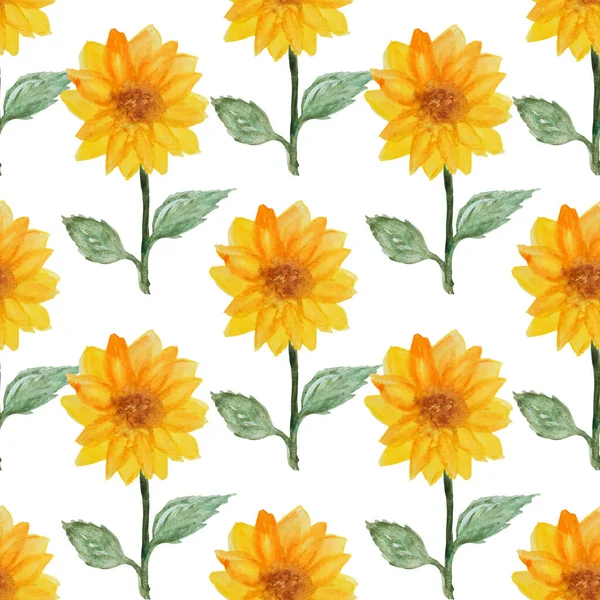 Elegante Modello Senza Cuciture Con Girasoli Acquerello Elementi Design Motivo — Foto Stock