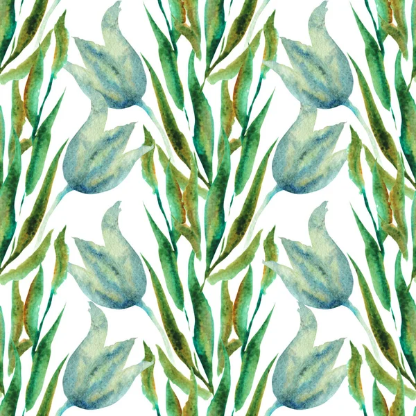 Elegante Patrón Sin Costuras Con Flores Tulipán Acuarela Elementos Diseño — Foto de Stock
