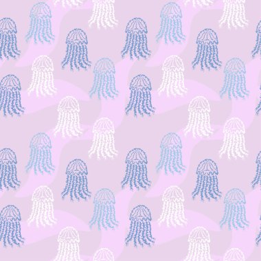 Medüslü, tasarım elementleri olan zarif, pürüzsüz bir desen. Davetiyeler, kartlar, baskı, hediye paketi, imalat, tekstil, kumaş, duvar kağıtları için denizcilik deseni