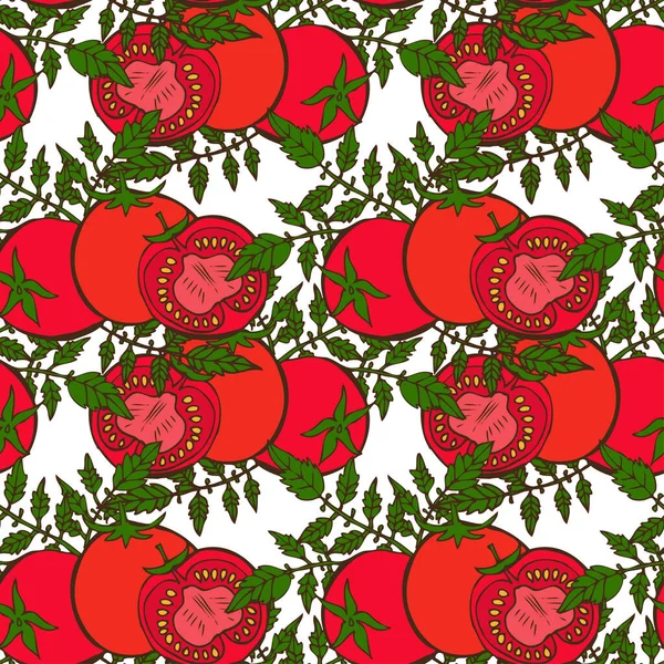 トマト デザイン要素とエレガントなシームレスパターン 招待状 カード ギフト包装 ファブリック 壁紙のための野菜パターン キッチン ベジタリアンのテーマ — ストックベクタ